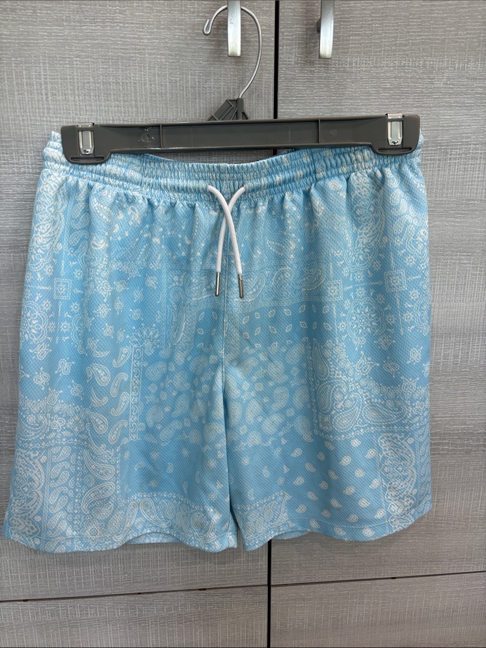 Drip Light Blue Paisley Kids Swim Shorts with Drawstring Waist